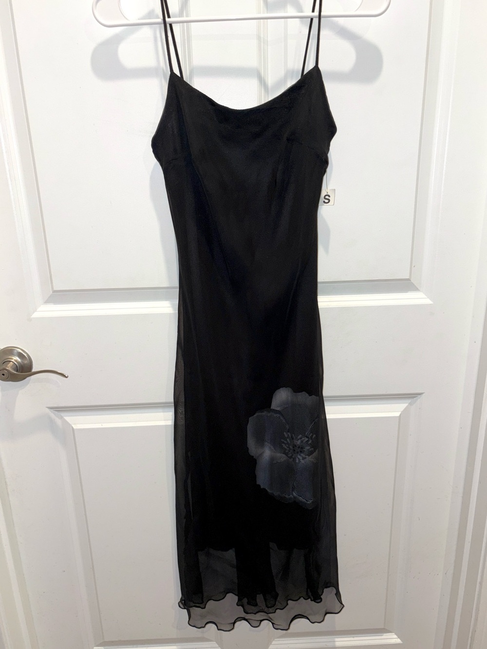 Vintage Black Slip Dress with Floral Detail